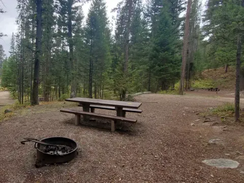 Campsite with picnic table and fire ring