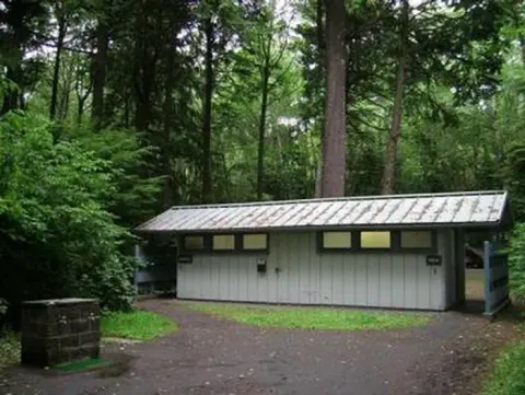 One of the water spigots and bathrooms providing flush toilets at Kalaloch Campground.