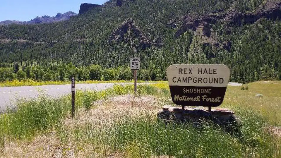 Rex Hale Campground Entrance with brown and yellow sign