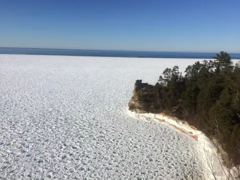 Miners Castle in the winter with pancake ice