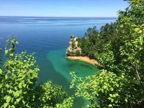A view of Miners Castle at viewing platform