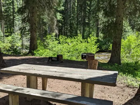 Lake Fork Campground site 8 with creek in background.